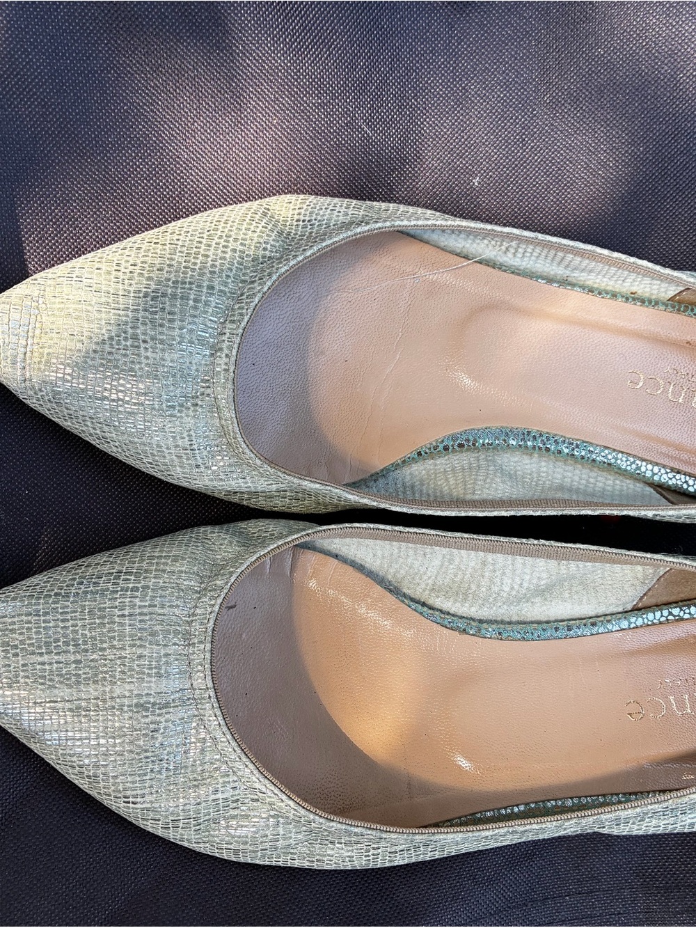 Sundance Pointed-Toe Flats in Pale Green Metallic - Picture 2 of 6
